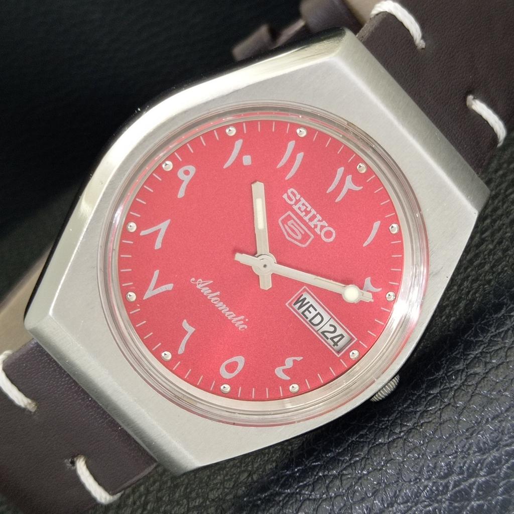 AUTOMATIC 6309A VINTAGE SEIKO 5 JAPAN MENS ARABIC RED COLOR DIAL WATCH A701589-5 R206b-a701589