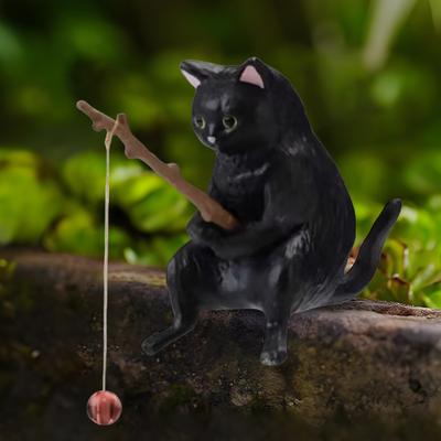 7PCS Cute Fishing Cats Ornament Mini Cat Sitting Figurines Cartoon Fish Landscaping Fish Tank Miniatures Home Decoration Crafts