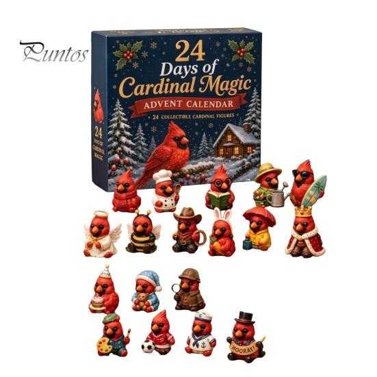 Christmas Desk Decor Red Bird Advent Calendar, 24 Unique Miniature Holiday Ornament Set Figurines, Tree Hanging Ornaments for Gifts Parent Child