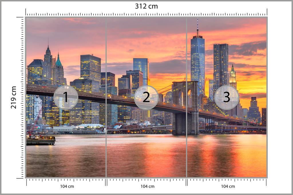 Photomural Lower Manhattan Skyline And Brooklyn Bridge Washable Fleece 312x219