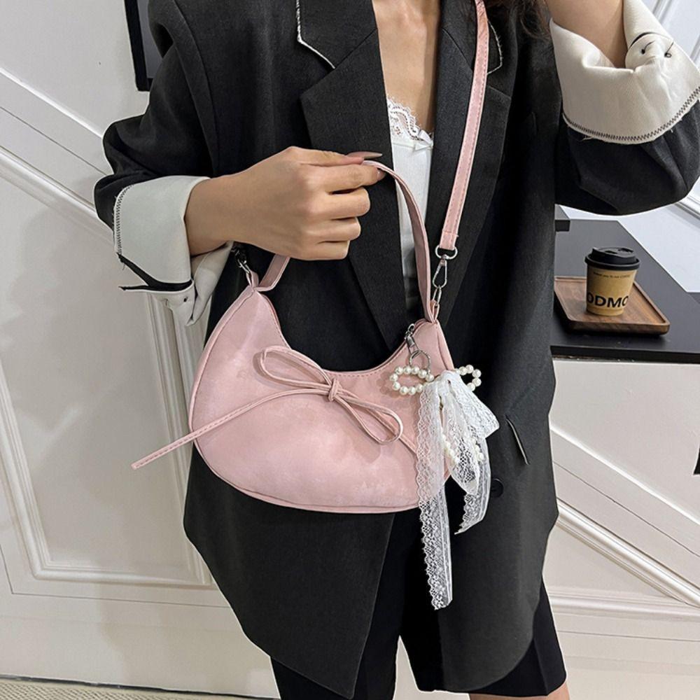 Große Kapazität PU Hobo Tasche Einfarbige Handtasche im französischen Stil Modische Umhängetasche mit Schleife Für Mädchen/Damen