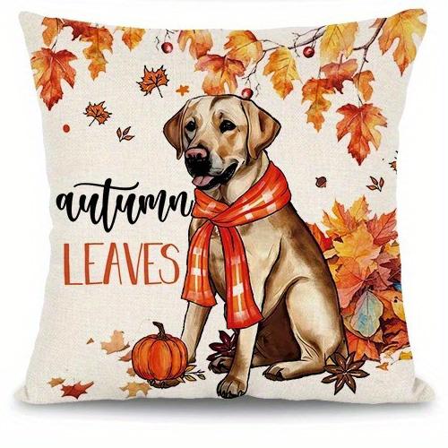 Home Decor Dog & Autumn Leaves Hello Fall Cushions Pattern Cushion Cover Suitable For Sofa Bedroom Car Pillow Cover