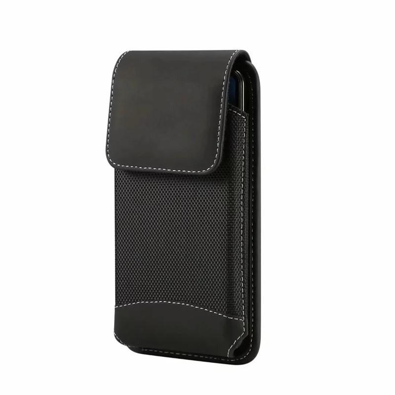 Men's Lightweight Leather Waist Phone Bag - Oxford Nylon, Horizontal/Vertical Style