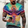 Anime Cartoon Phoenix 3d Printing Gorgeous and Cool Men's Summer Avant-garde Personality Round Neck Short-sleeved Casual T-shirt