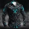 Men's Fashion Retro Textured Print Shirt, Long-Sleeve Lapel Outdoor Street Style Trendy Versatile Men's Top