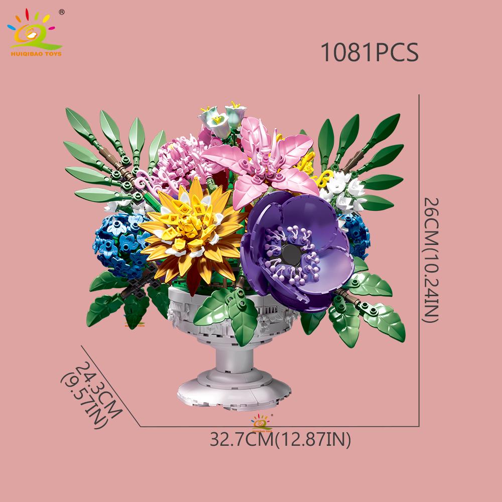 

Non-Toxic 1081+Pcs Moc Flower Bouquet Model Building Block Potted Series Brick Construction Toy For Children Desk Home Decoration NO BOX