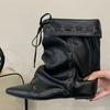 Fashion NEW Punk Vintage Insoles Height Wedges Heels Pointed Toe Women Ankle Boots Autumn Winter Designer Lace-up Dress Ladies Shoes