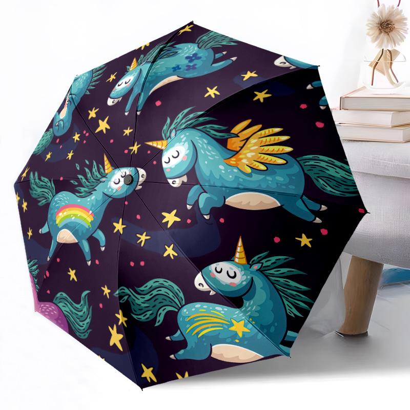 Floral Celestial Unicorn Art Outdoor Automatic Umbrella Retractable Design with 8-Rib Durability Lightweight Perfect Gift for Friends Family