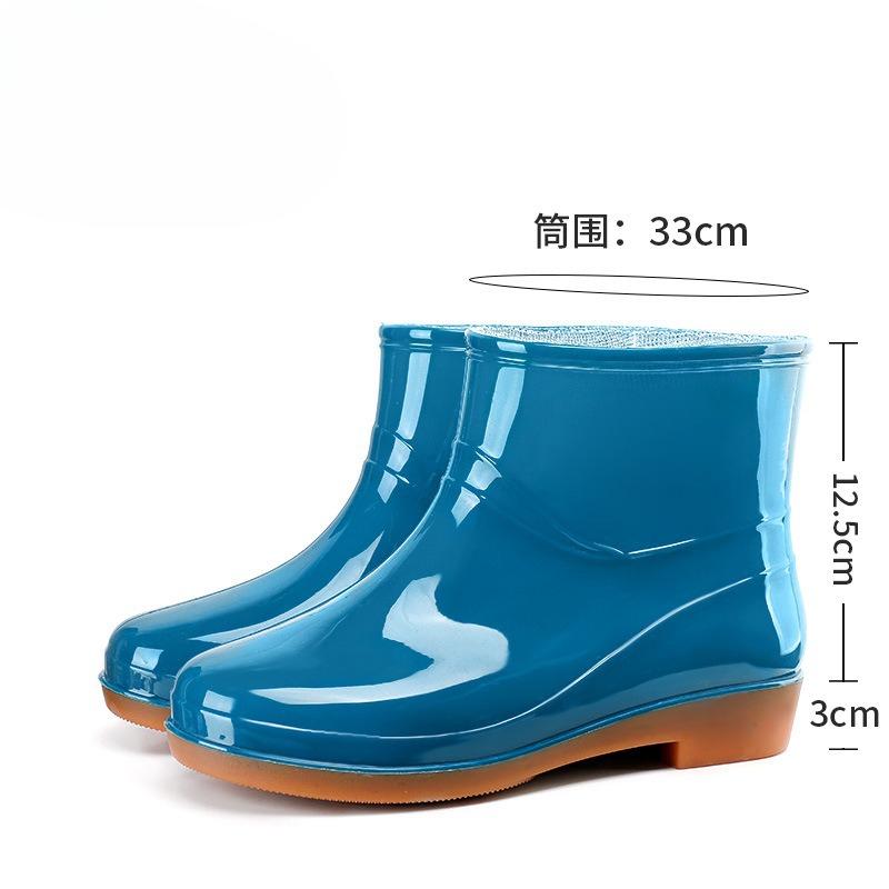 Autumn and Winter Velvet Waterproof Short Tube Women's Rain Boots Round Toe Outdoor Anti Slip Garden Shoes Durable Rubber Boots