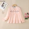 ZANZEA Women Casual Round Neck Loose Long Sleeve Print Blouse