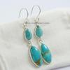 Natural Turquoise Earring, 2 Stone Bezel Earring, 925 Sterling Silver Hanging Earrings, Wedding Gift, Handmade Long Earrings