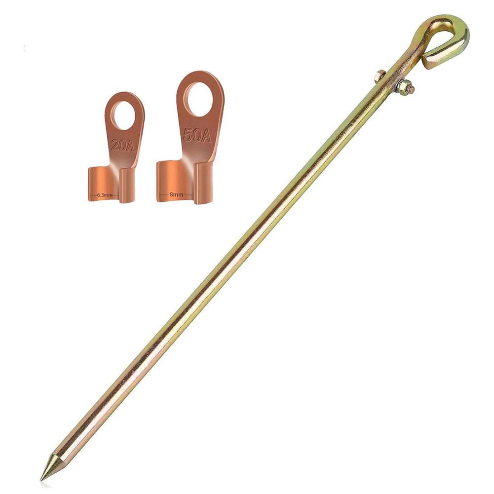 1pc Portable Ground Rod Grounding Pin With 20A 50A Ground Wire Lug For Electric Fences Antennas Satellite Dishes