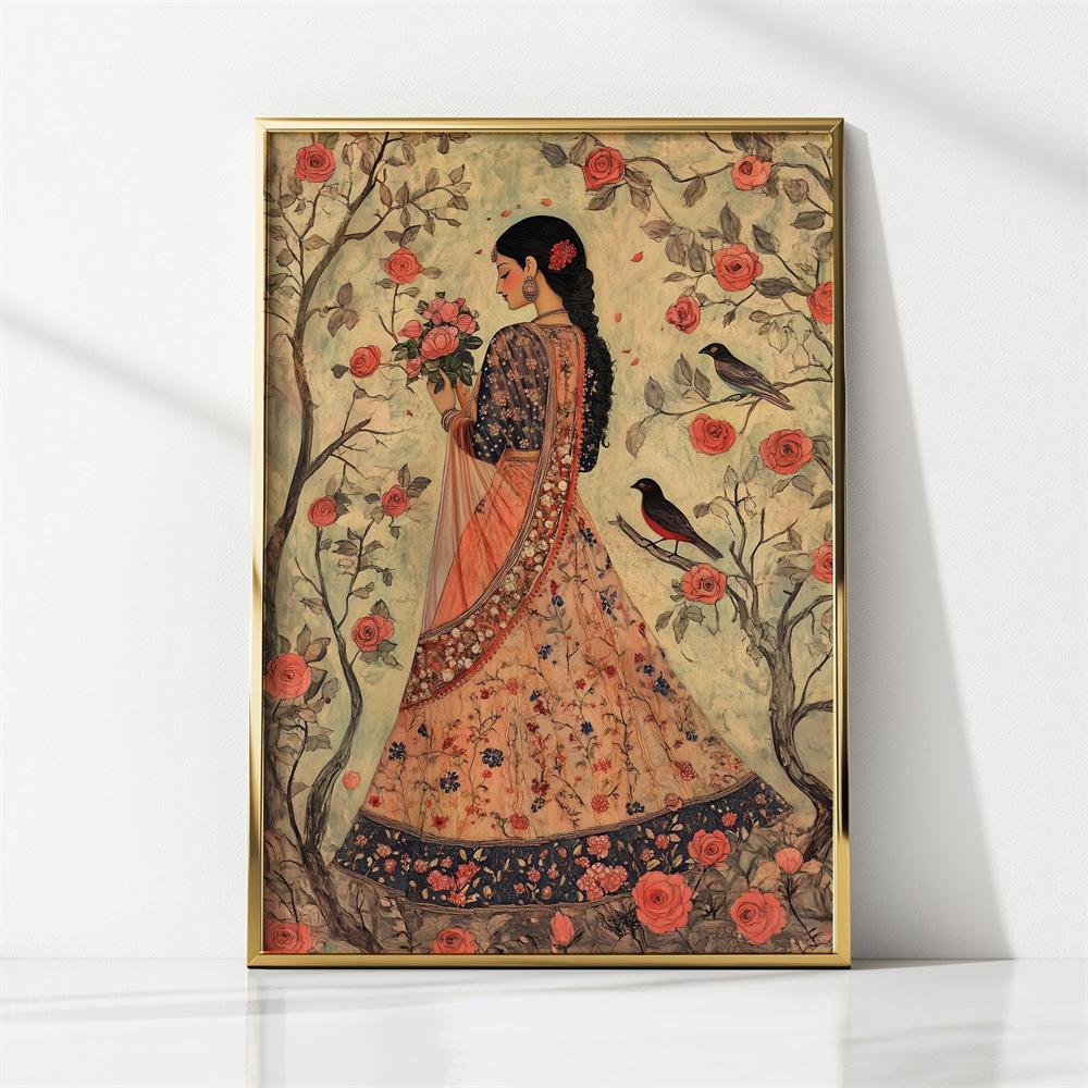 Indian Woman Portrait Prints Vintage Style Indian Woman Chai Break Art Print Poster Vibrant South Asian Home Decor Canvas Prints