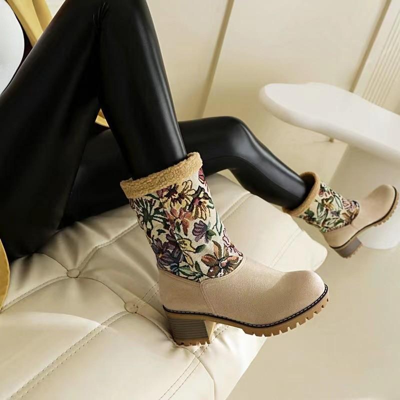 Stylish Women's Snow Boots With Plush Suede Material Durable Thick Sole And High Heel Design For Winter And Fall Seasons