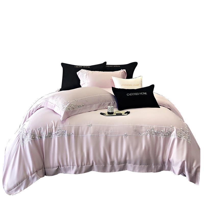 Lenzing Tencel Ice Silk Embroidered Four-Piece Luxury Bedding Set for Girls