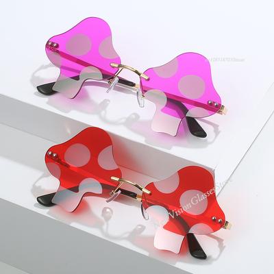 Okulary przeciwsłoneczne w kształcie grzyba Nieregularne bezramkowe okulary przeciwsłoneczne Modne zabawne okulary przeciwsłoneczne dla kobiet mężczyzn Impreza Cosplay Okulary