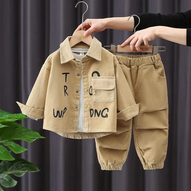 Children's   Corduroy Boys 2 Piece Sets Fashion Kids Long Sleeve Jackets and Baggy Casual Jogger Pants Spring Fall Korean Style