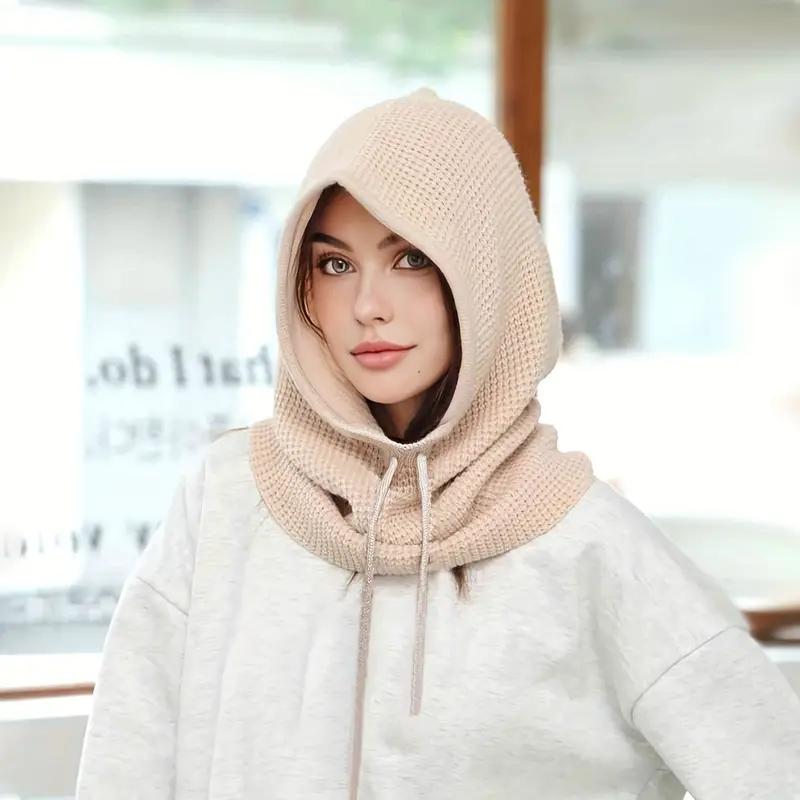 Womens Solid Color Thermal Knit Balaclava - Windproof Hooded Scarf & Ski Mask - Soft, Stretchy, & Insulated Neck Gaiter Winter