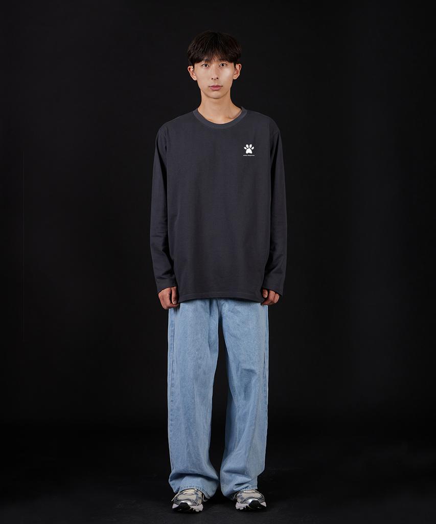 ASTRAL PROJECTION Doodle Puppy Oversized Long Sleeve T-Shirt_Charcoal