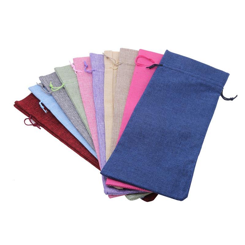 10 Stück Jute Kordelzug Weintasche Jute Weinflasche Einwickelhülle mit Anhängern Wiederverwendbare Weingeschenktasche für Weihnachten Weihnachtsfeier Dekoration