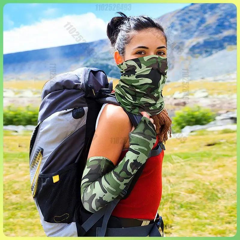 

Summer Arm Sleeves Sunscreen Sun UV Protection Ice Silk Bib Combo Outdoor Cycling Fishing Climbing Women Men Mask Cuff Sleeves