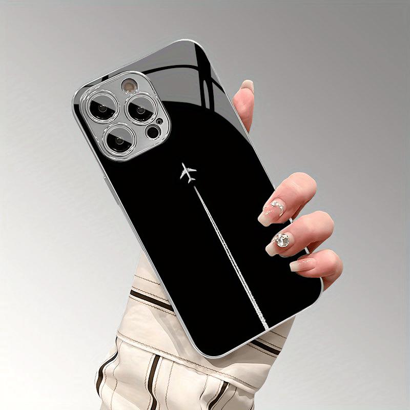 Fashionable and Minimalist Airplane Line Glass Phone Case Suitable for iPhone 17 16 15 14 13 12 11 Pro/Max/Plus Shockproof