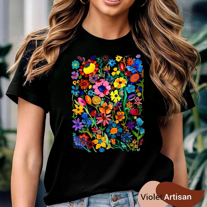 Pressed Flowers Tshirt,Trendy Gift T-shirt for Women & Kids,gift for Her,Custom Gift Ideas,Boho Wildflowers Oversizedtop Tshirt,Flower Bunch