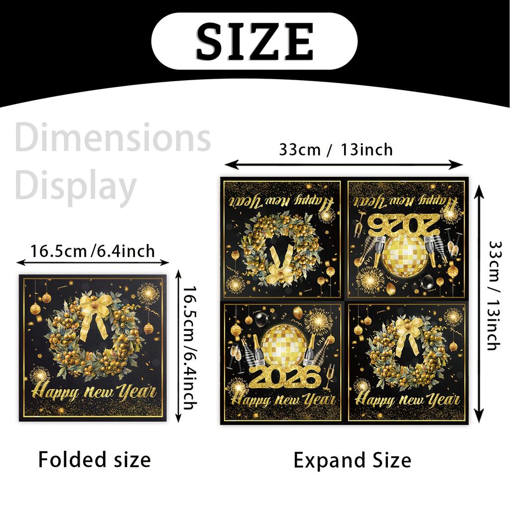 2026 New Year Party Napkins - Golden & Black Elegant Table Decor, Champagne Bottles & Balloons - Heavy-Duty 2-Ply Paper Napkins