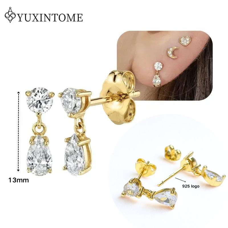 Dames 925 Zilveren Oorstekers Kristal Zirconia Waterdruppels Stud Hoops Goud Huggie Oorbellen Premium Luxe Feest Sieraden