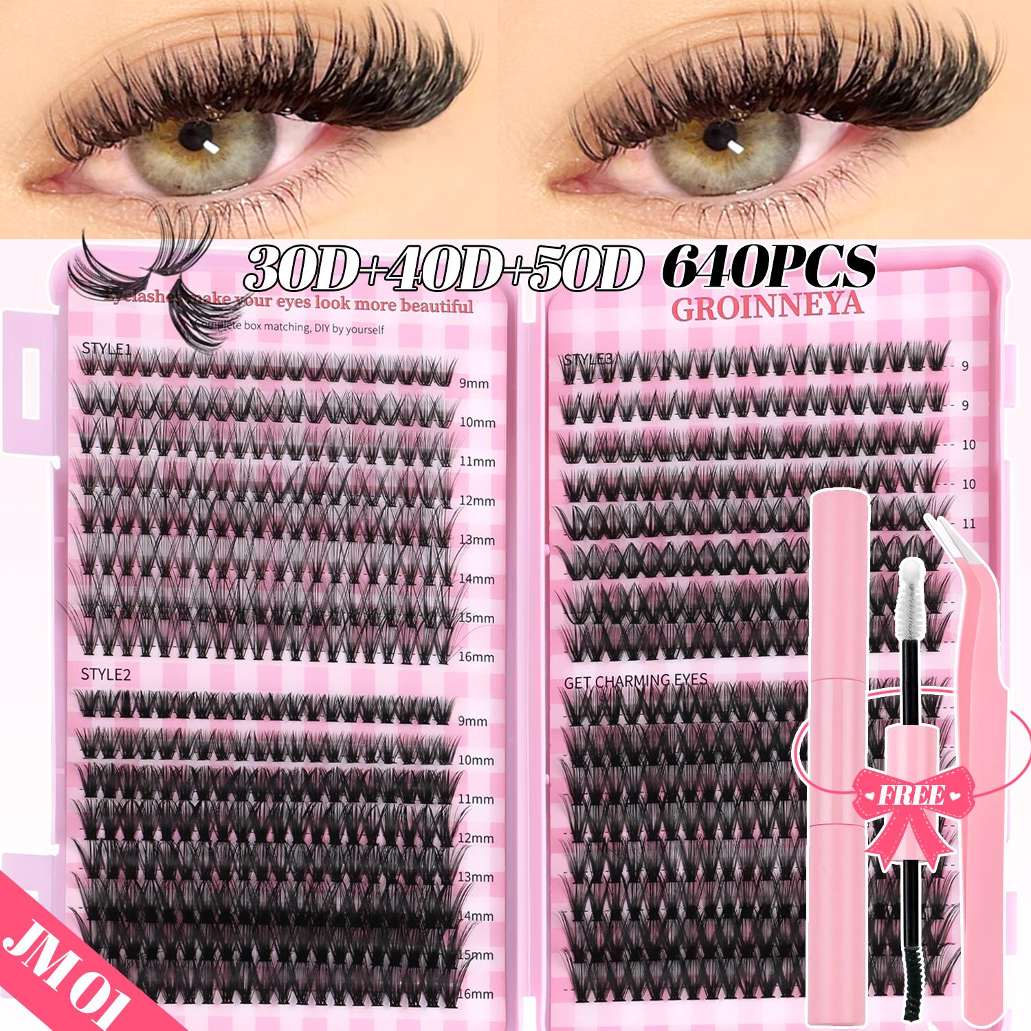 

GROINNEYA DIY Lash Clusters Set Mixed Tray Lashes Kit Пушистые индивидуальные ресницы для наращивания с креплением и фиксацией ресниц для домашнего макияжа