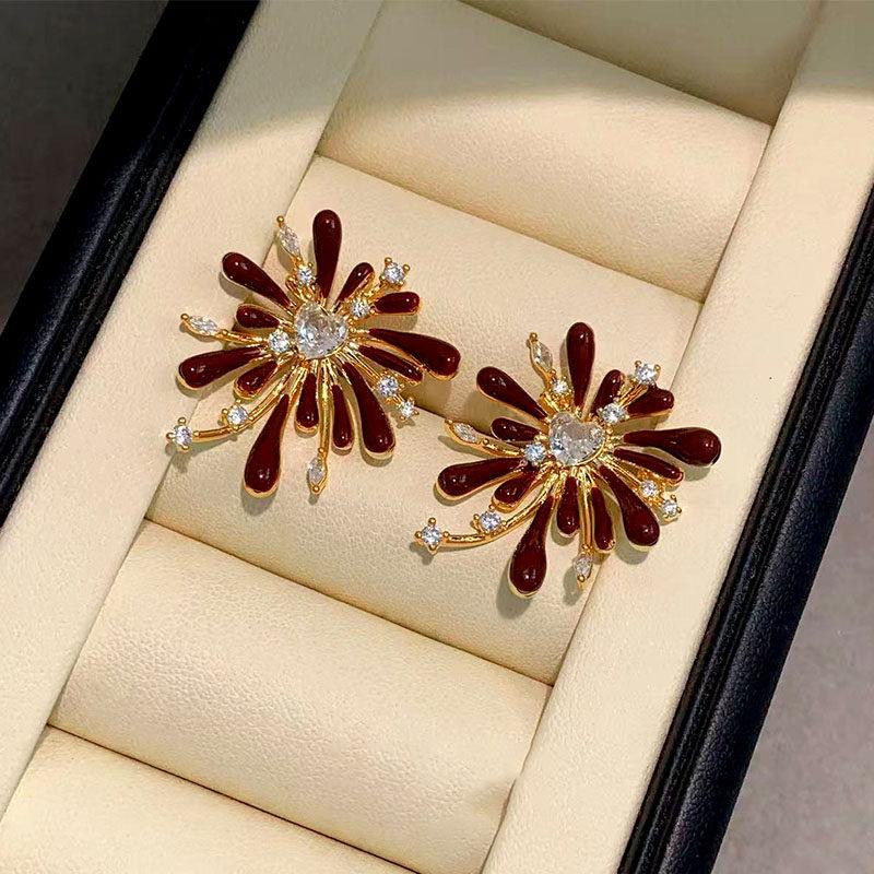 Zircon Inlaid Heart Fireworks Silver Earrings - Elegant, Versatile Light Luxury Studs