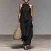 Summer Maxi Dress for Women Ruffle Halter Sleeveless Long A-Line Dress Casual Beach Vacation Flowy Sundress