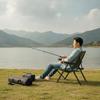 Outdoor Chair with Wooden Armrests Portable Folding Foldable for Campers,