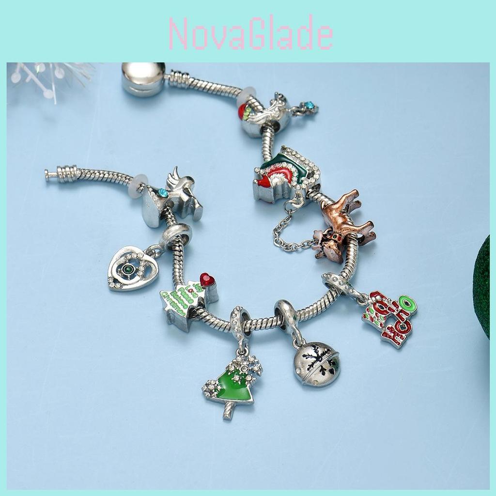 Christmas Snowman Deer Charm Bracelets Zinc Alloy Holiday Gift For Men Women