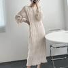 Summer Lantern Sleeve Round Neck Chiffon Dress Women Temperament Pleated Solid Women Casual Dresses Elegant Korean Slim Fit Vintage Long Dress 26439