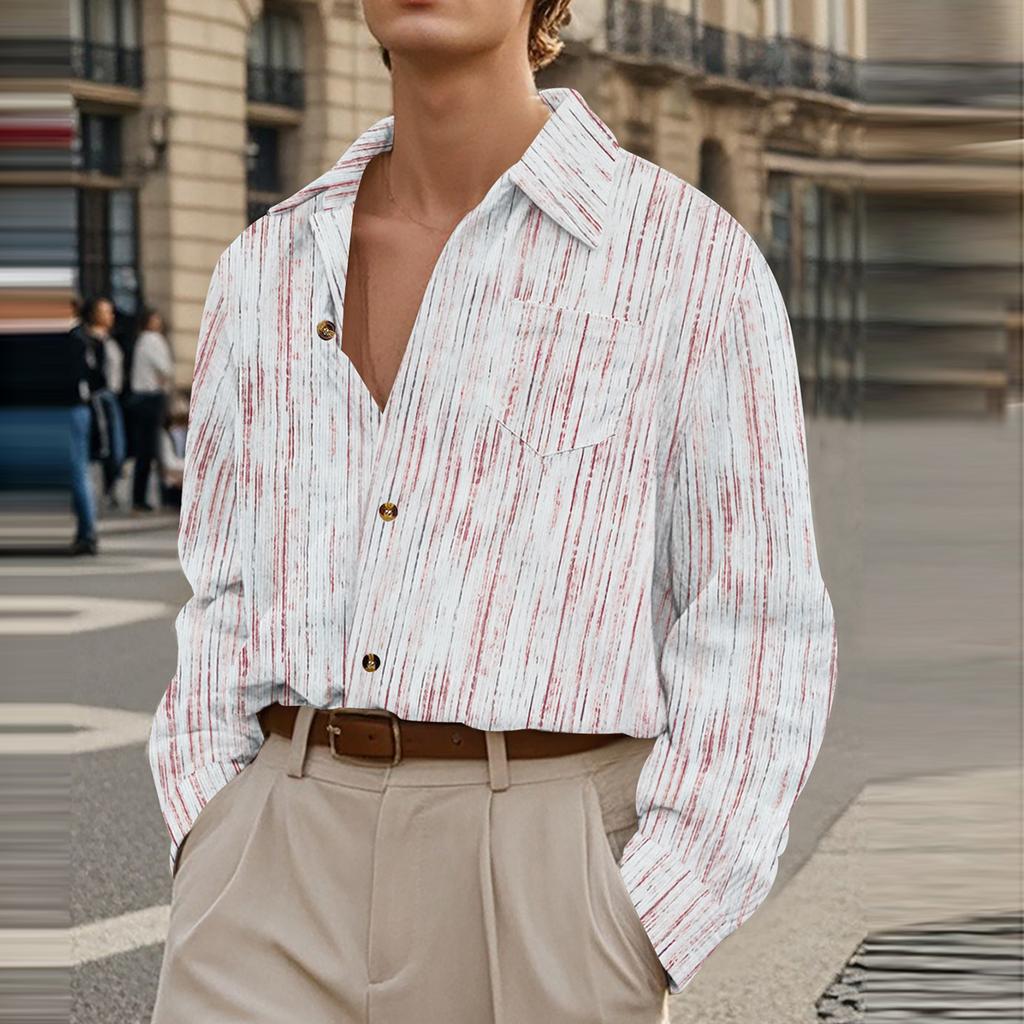 Men's Long Sleeve Linen Shirt Turn-Down Collar Shirt  Fit  Shirt