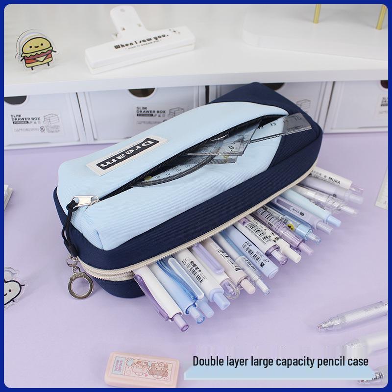 Korean Style Multi-Layer Large Capacity Pencil Case - High Appearance Composite Fabric for Students and Office Supplies