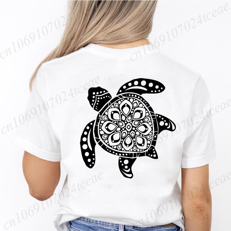 Women Graphic Sea Turtle Floral Print T Shirt Girl Short Sleeve Ladies Camping Print Clothes Lady Tees Tops Female T Shirt Tops