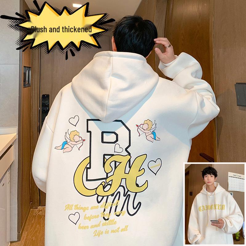 Men's Plus Size Fleece-Lined Hooded Sweatshirt - Street Style Autumn/Winter Outerwear