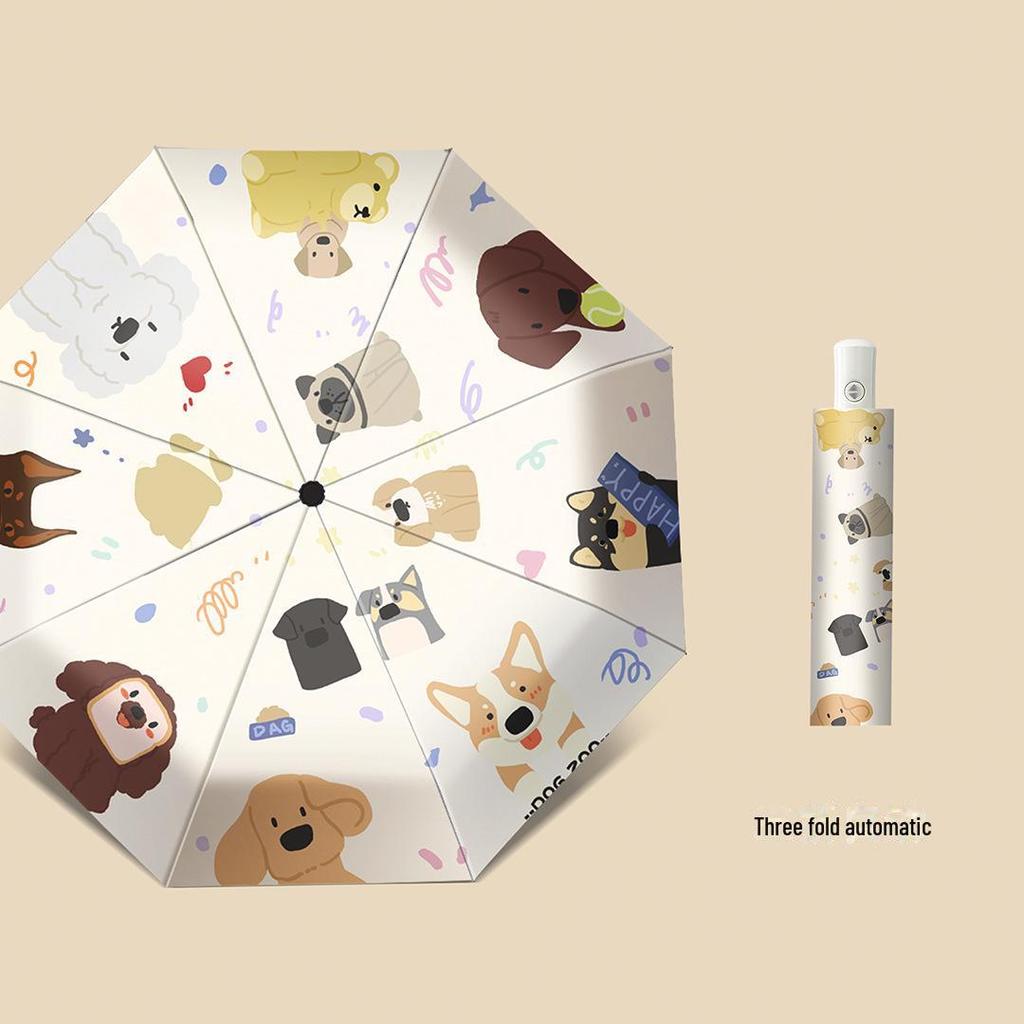 Мила парасолька-автомат для жінок подвійного призначення з цуценям - Захист від УФ-променів, Легка та Портативна