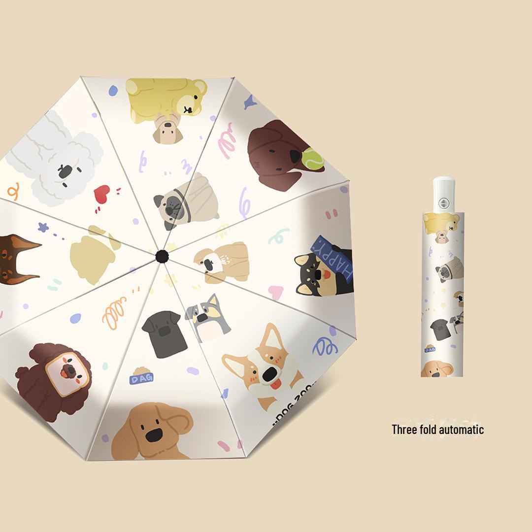 

Милый щенок, автоматический женский зонт двойного назначения от солнца и дождя - защита от ультрафиолета, легкий и портативный