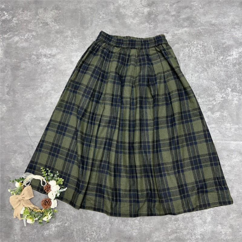

Johnature Japanese Green Plaid Skirts Spring Versatile Casual Elastic Waist Loose Mori All Match Women Skirts One Size зелёный