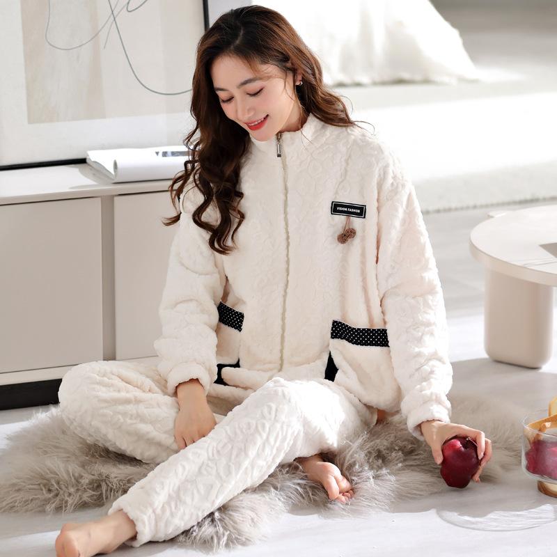 Pajamas Women'S Winter Coral Fleece Thickened Fleece Women'S Autumn And Winter Flannel Large Size Women'S Winter Warm Homewear
