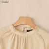 ZANZEA Women Casual Round Neck Solid Color 3/4 Sleeve Blouse