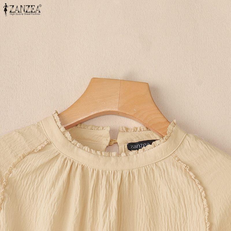 ZANZEA Women Casual Round Neck Solid Color 3/4 Sleeve Blouse