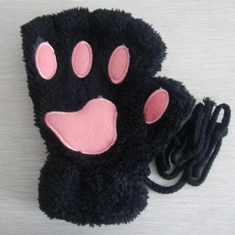 2026 Autumn Winter Kawaii Plush Cat Claw Paw Gloves Warm Soft Short Fingerless Fluffy Bear Mittens Costume Half Finger Gloves
