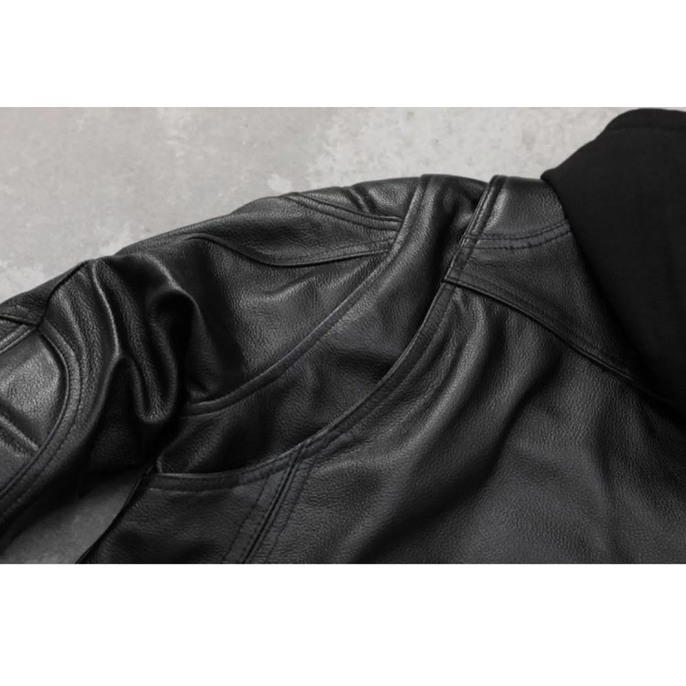 Chinese Size Heavy Motorcycle Jacket Hood Genuine Cowhide Men Leather Jacket Riding Biker Coat Winter Motorbike Jackets Warm Jaquetas