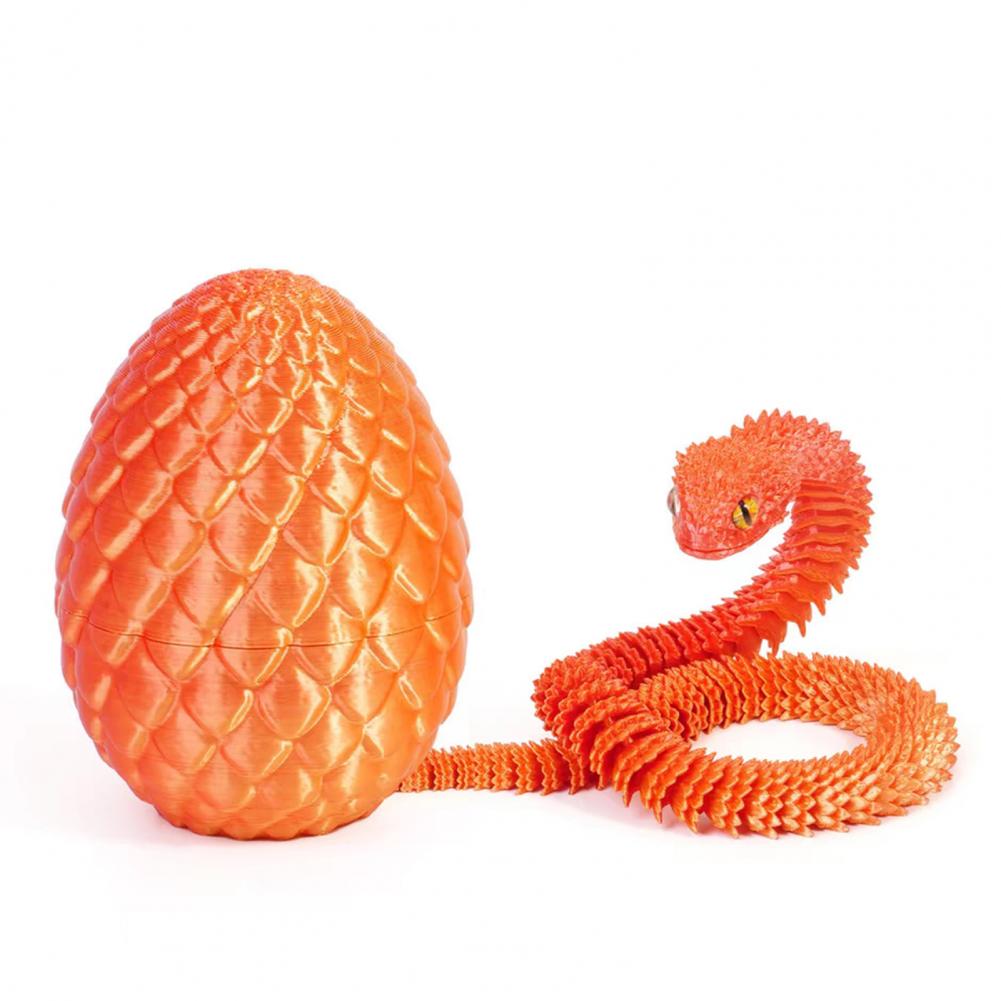 3D Printed Snake Egg with Snake Inside Movable Joints Snake Eggshell Figurine Articulated Snakes Fidget Toy Desktop Ornament