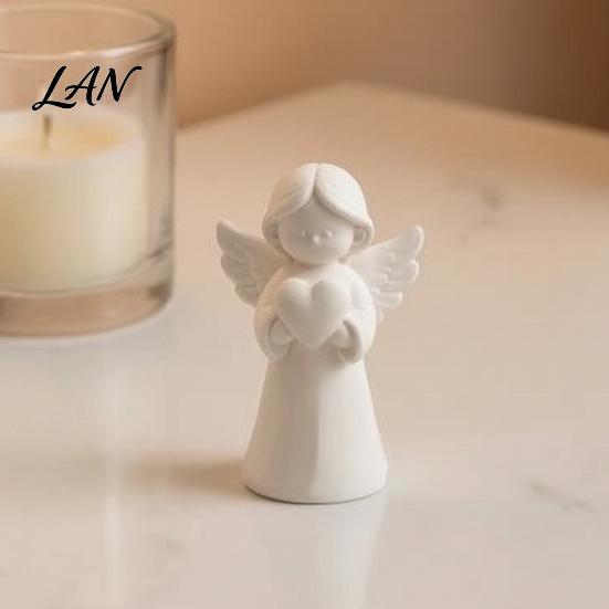 Modern Cream Style Home Accessory 3D Printed Angel Heart Statue, White Resin Praying Figurine for Small Decorative Statue Table Living Room