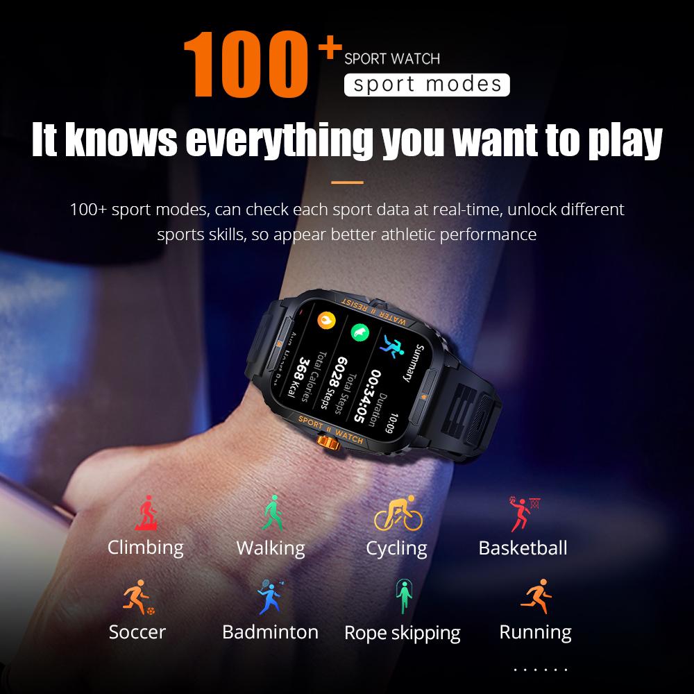 1.96" Outdoor Military Smartwatch Men Bluetooth Call Smart Watch IP68 Waterproof Sports Fitness Watches